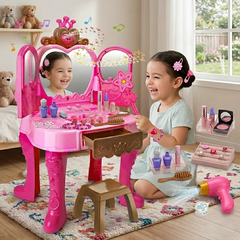 

Girls Makeup Toys Woman Career Role Play Toys Inductive Door-opening Pretend Beauty and Fashion Sets Hair Styling for Kids Child