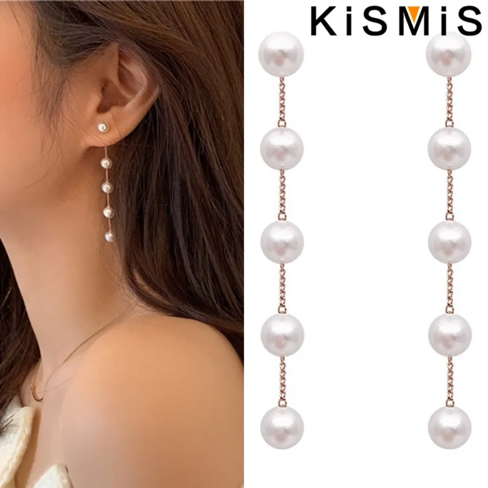 KISMIS 1Pairs Fashion Earrings Temperament Pearl Long Chain Tassel Long Earrings Fashion Jewelry