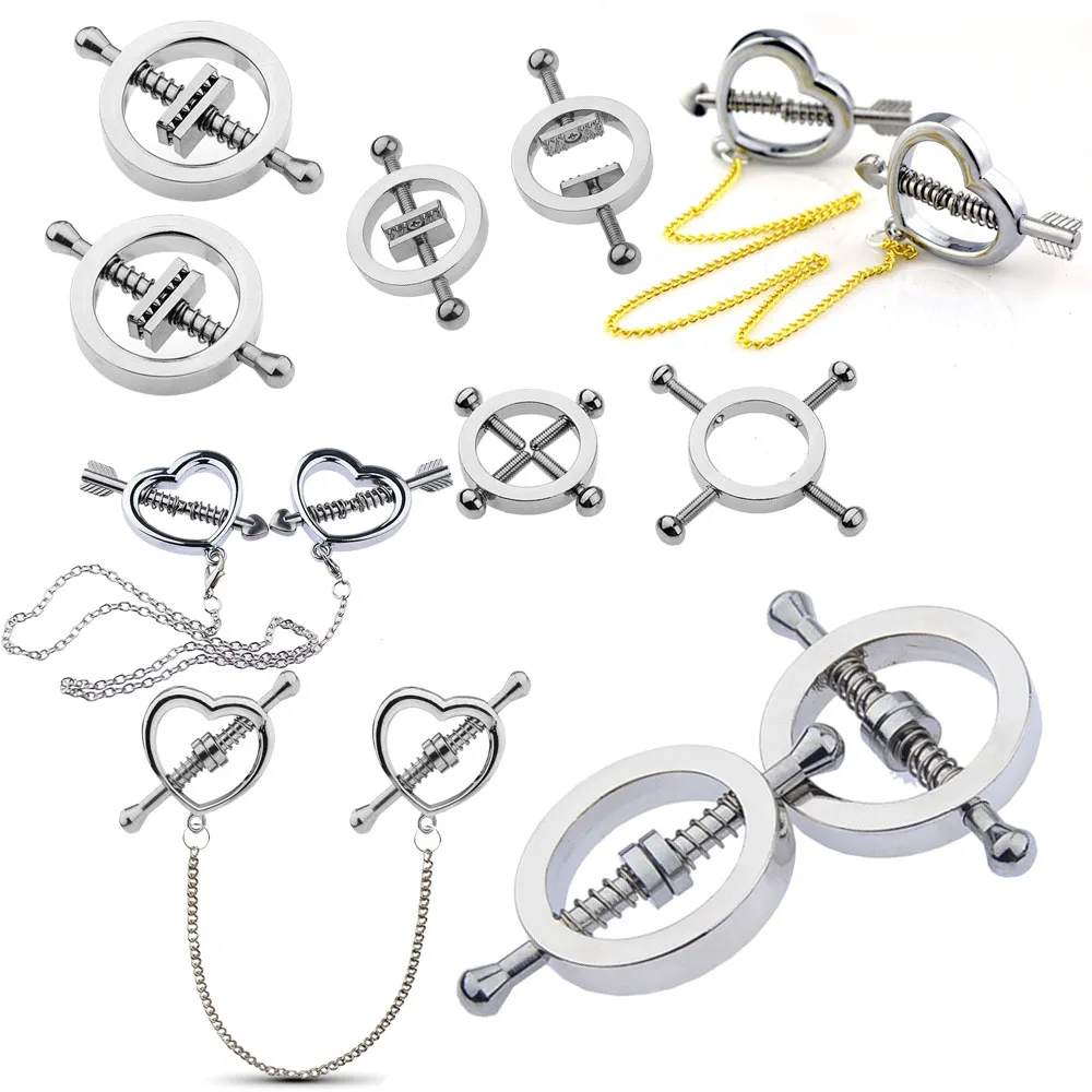 الفولاذ المقاوم للصدأ الحلمة المشابك جولة قابل للتعديل الحلمة المشبك مجموعة قيود الجسم الإناث SM لعبة الجنس