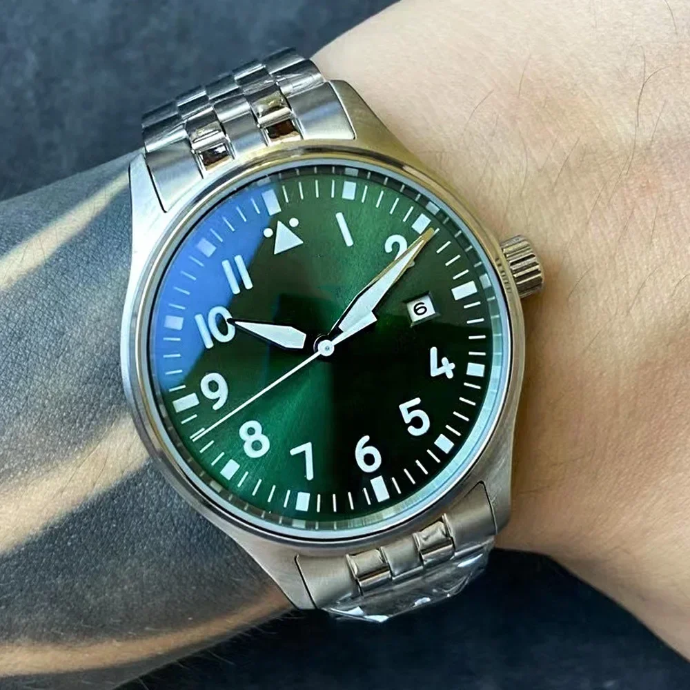 

Men Automatic Mechanical Watch Stainless Steel Black Blue Leather Arabic Numeral Calendar Student Watches Sapphire Customized