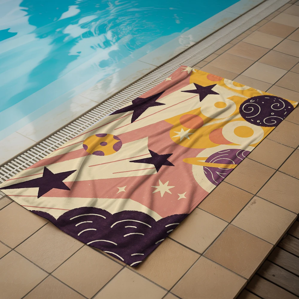 Retro Space Microfiber Beach Towel Quick Dry Sand Free Oversized Soft Absorbent Bath Towel for Swimming Pool Travel Gym