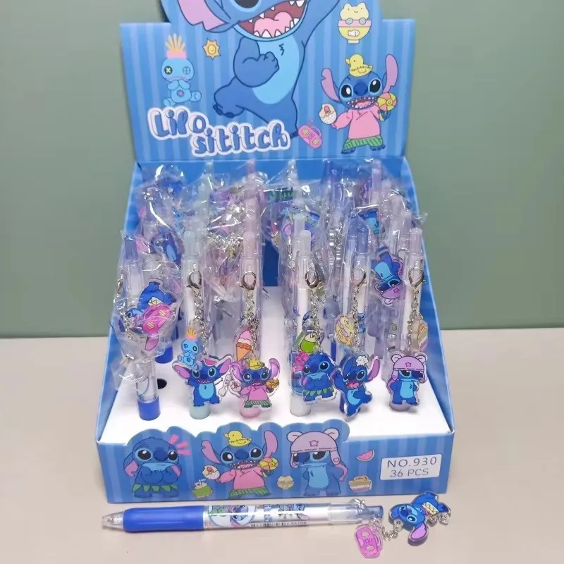 12/36pcs Disney Stitch Pendant Gel Pen Cute Stitch Pendant Water Pen Student Cute Blue Signature Pen Stationery Gift Wholesale