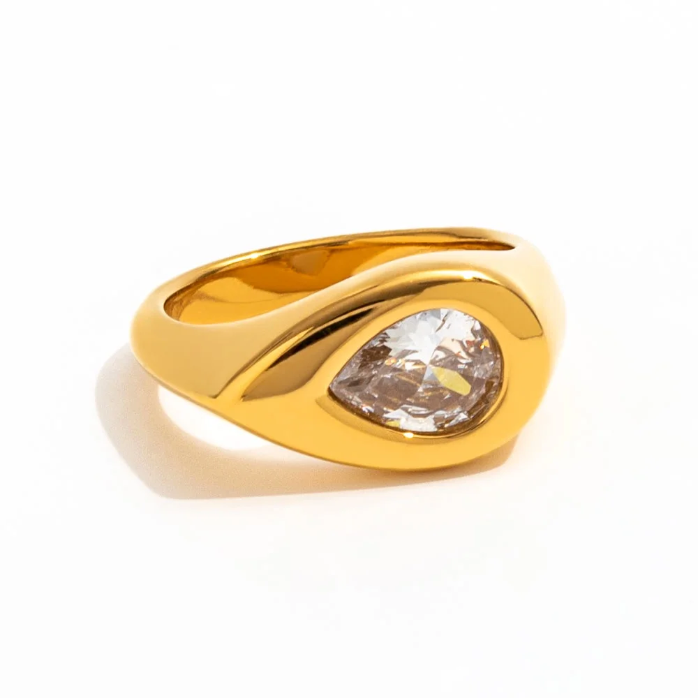 

Joolim High End PVD Waterproof&No Fade Fashion Chunky Teardrop Zirconia Seal Ring for Women Stainless Steel Jewelry Wholesale