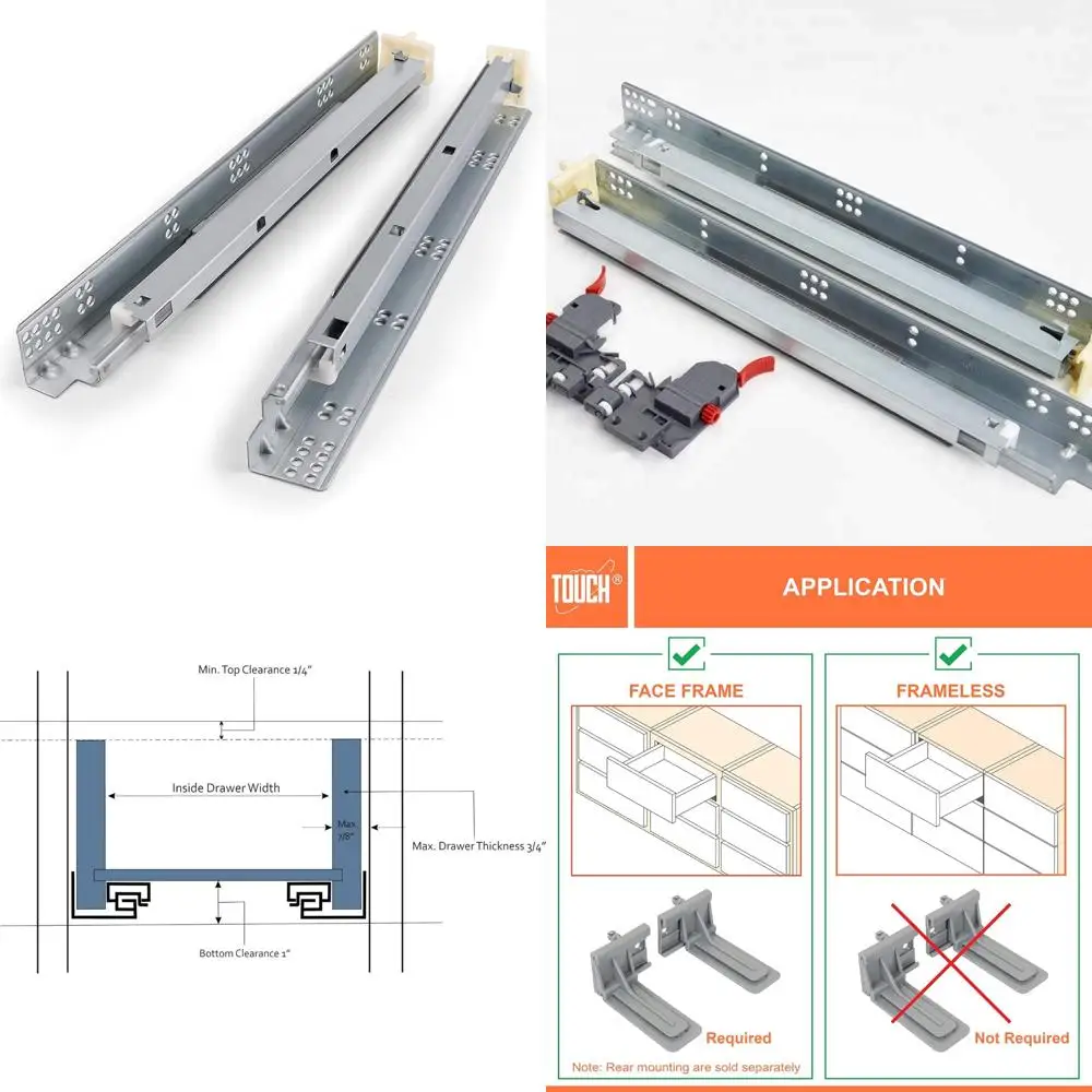 Guide sottopiano a estensione completa con chiusura ammortizzata per armadi da 18 pollici, montaggio a scomparsa, set di doppie tripli