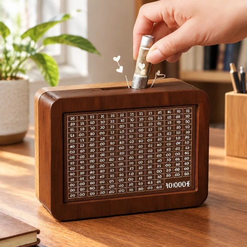 Kids' Wooden Savings Vault with Reusable Cash Storage, Holds 1000-10000 Euro for Money Challenge