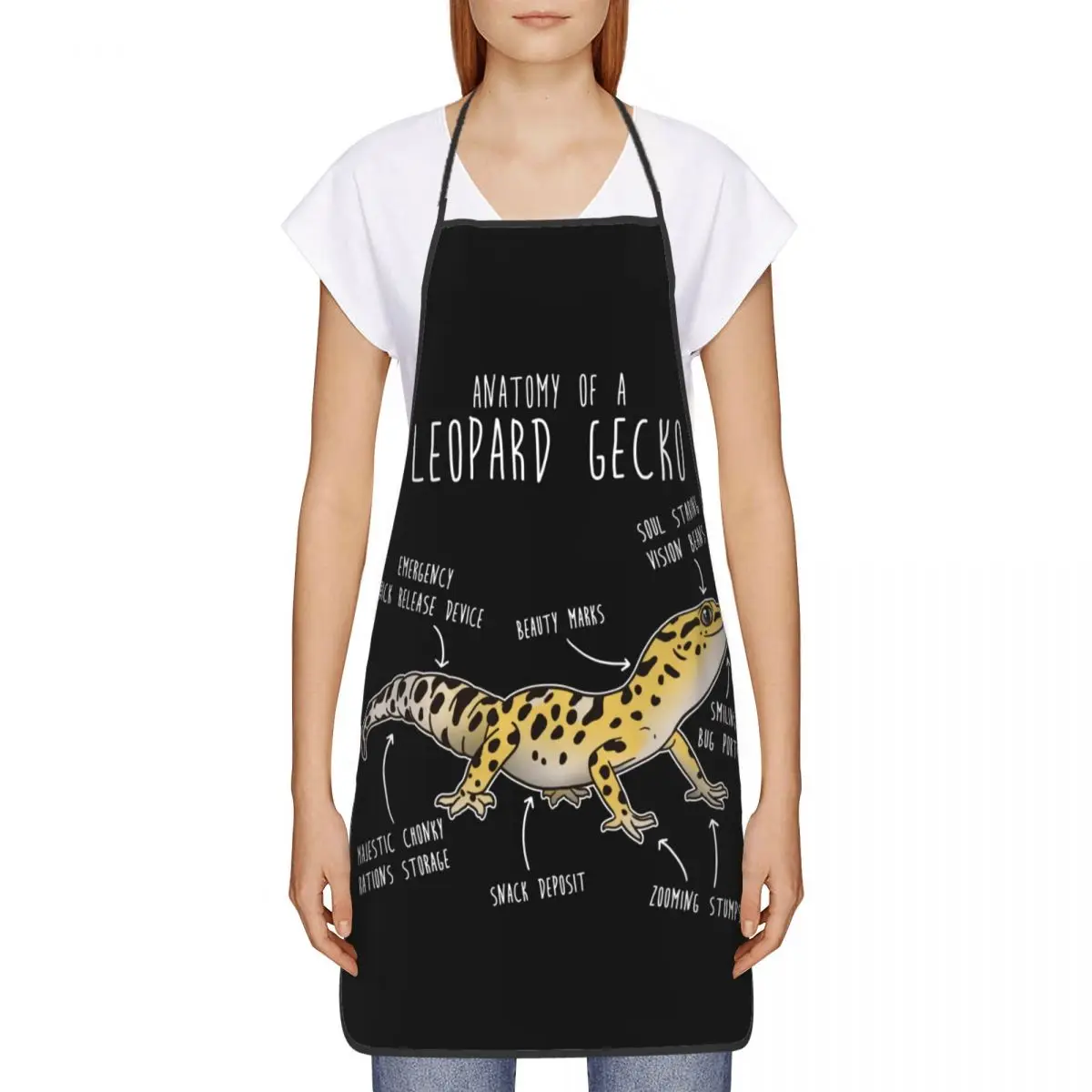 Custom Unisex Anatomy Of A Leopard Gecko Bib Apron Adult Women Men Chef Tablier Cuisine for Cooking Kitchen Painting