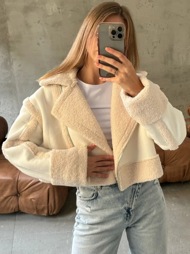 سترات كاجوال منفوشة متباينة معطف للنساء مرقع وأكمام طويلة فضفاضة ملابس الشارع معطف سترة نسائية للتنقل