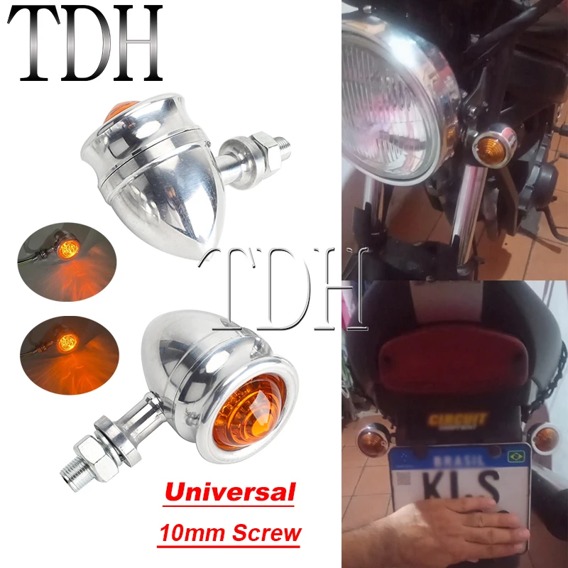 Motorbike Turn Signal Lights for Cruiser Bobber Chopper Sportster Softail Cafe Racer 10mm Universal 12V Retro Blinkers Indicator