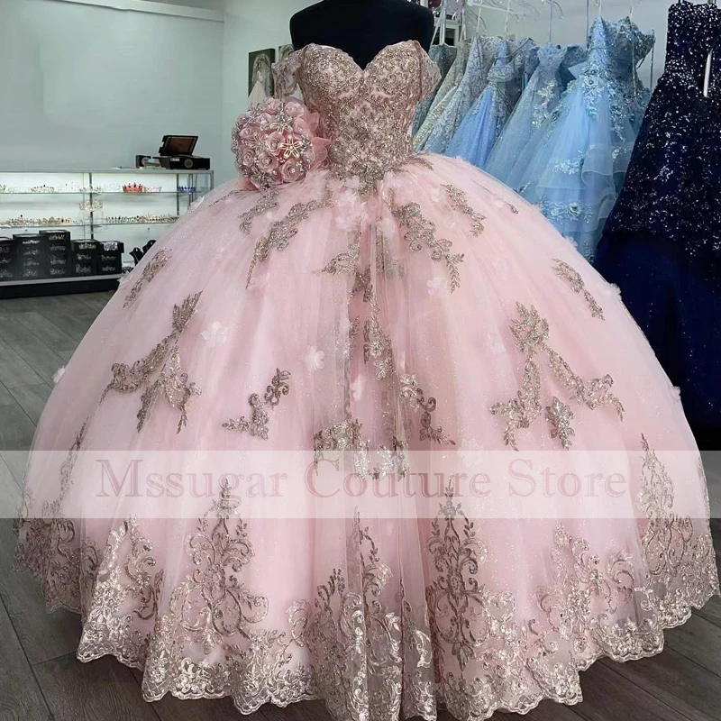 2022 Pink Princess Quinceanera Dresses Sweetheart Off Shoulder Appliques Celebrity Party Sweet 16 Gown