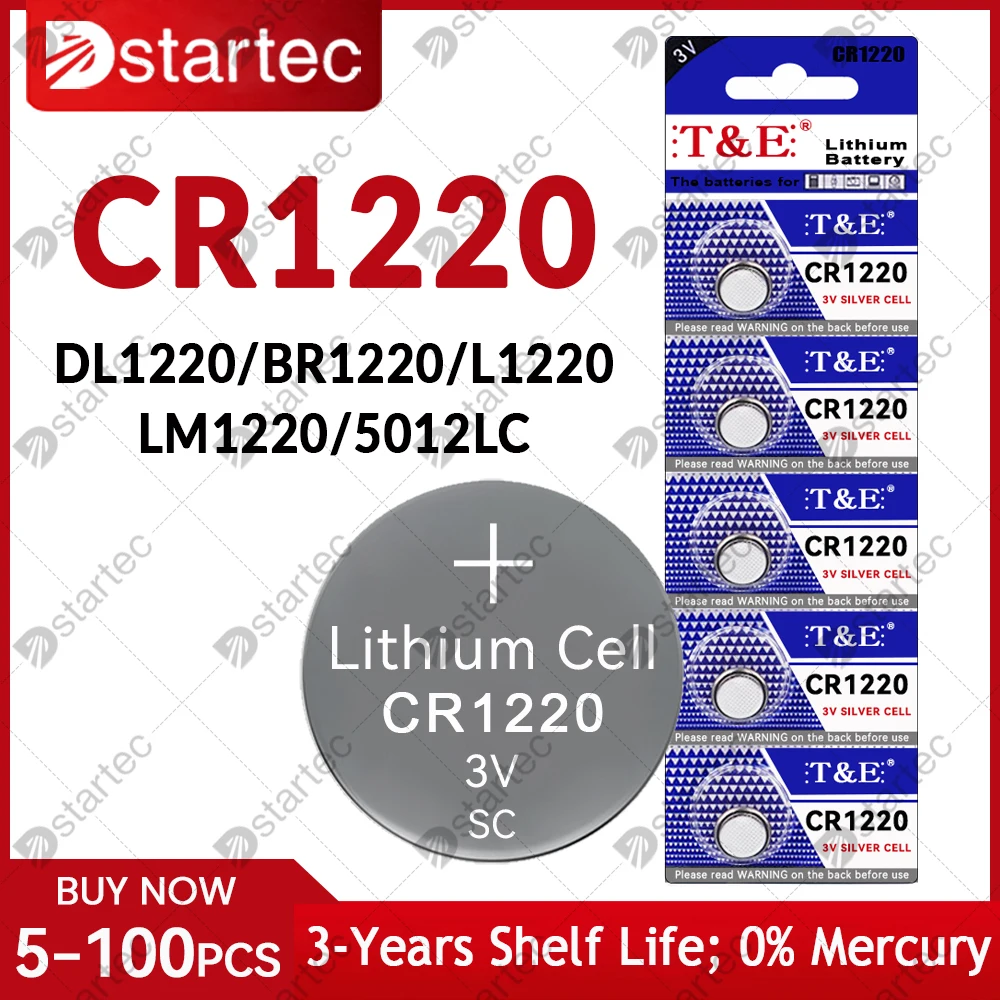 5PCS-100PCS 3V CR1220 Lithium Button Battery BR1220 LM1220 DL1220 CR 1220 L04 5012LC Coin Cell Watch Batteries for Toys Remote