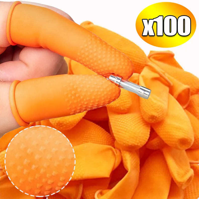 10/100pcs Disposable Finger Cots Natural Rubber Latex Non-slip Anti-static Fingertips Protector Industry Gloves Fingertip Gloves