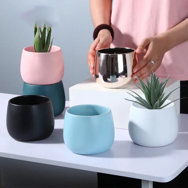 Creative Ceramic Small Flower Pot Nordic Electroplating Potted Hydroponic Flower Pot Ceramic Ornament Green Radish Succulent