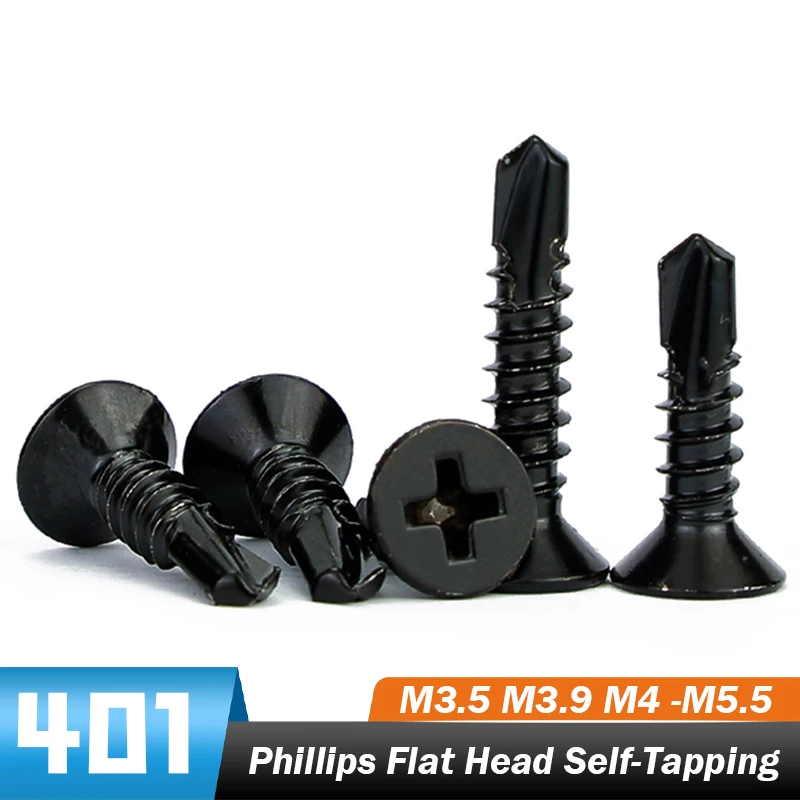 

410 Stainless Steel M3.5 ~ M4.8 M5.5 Black Phillips Flat Self-drilling Screws Wood Metal Sheet Self-drilling Self-tapping