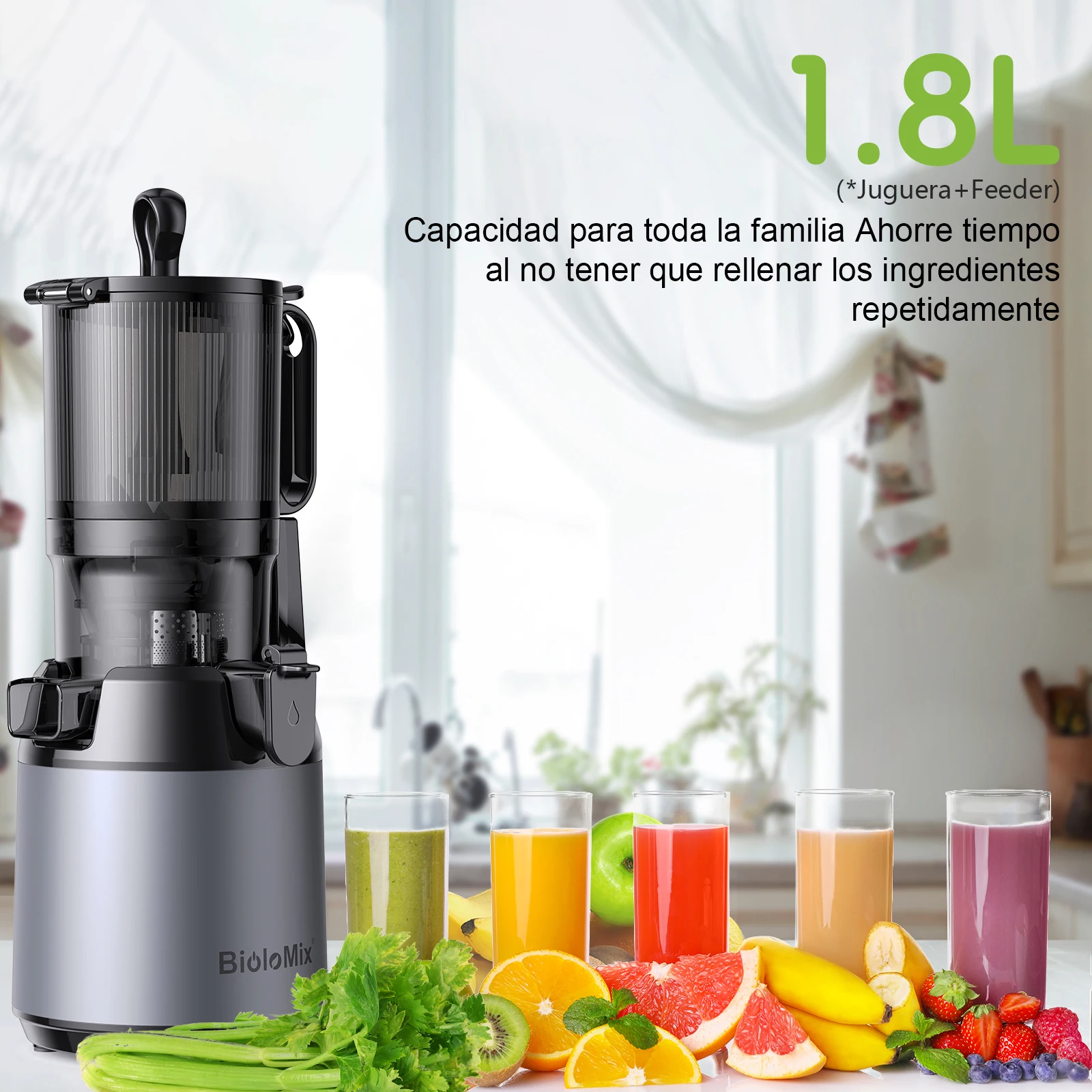 BioloMix Cold Press Juicer,with 130mm Feed Chute,Fit Whole Fruits & Vegetables,High Juice Yield,BPA FREE Slow Masticating Juicer