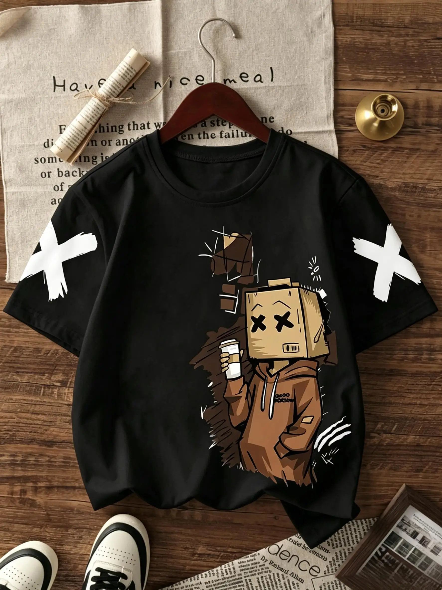 Men's Summer Creative Cherry Blossom Letter Printing Machine Wash Micro Elastic Breathable Round Neck T-shirt Outdoor Street Top