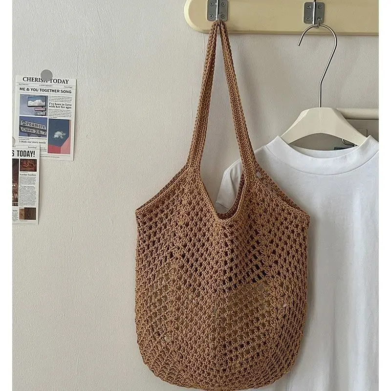 Women's Shoulder Bags Casual Straw Wicker Woven Ladies Tote Messenger Shopping  Bag Leisure Large Capacity Cotton Woven Bag view 4