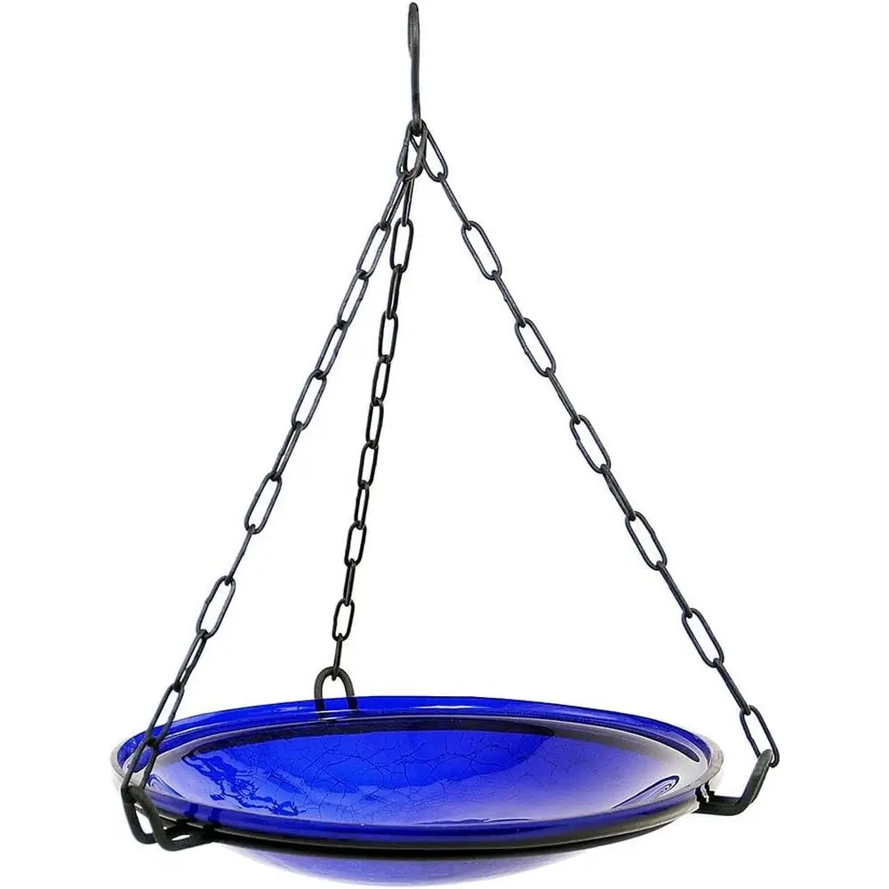 Achla Designs Crackle Glass Hanging Birdbath, 14-in bowl, Cobalt Blue