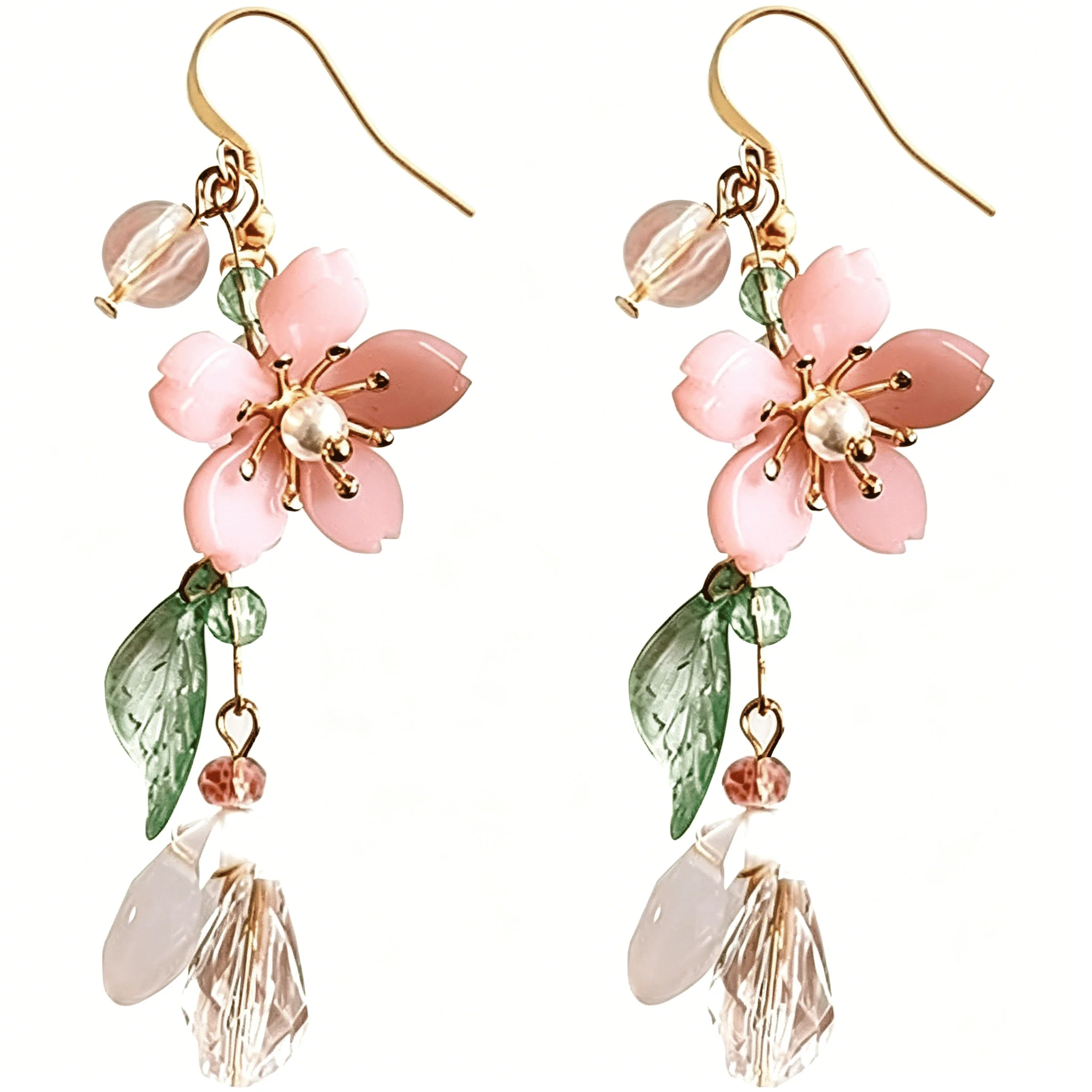 Pink Flower Dangle Earrings for Women Cute Asymmetry Flower Earrings Fairy Statement Summer Refreshing Seaside Idyllic Holiday Earrings  Enfashion Earrings
