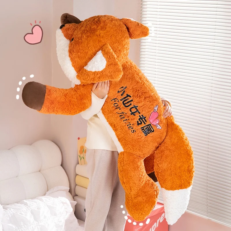 80cm Big Kawaii Fox Plush Toys Cartoon Stuffed Animal Cute Soft Cuddly Baby Plushie Pillow Lie Prone Toy for Girls Gift Decor