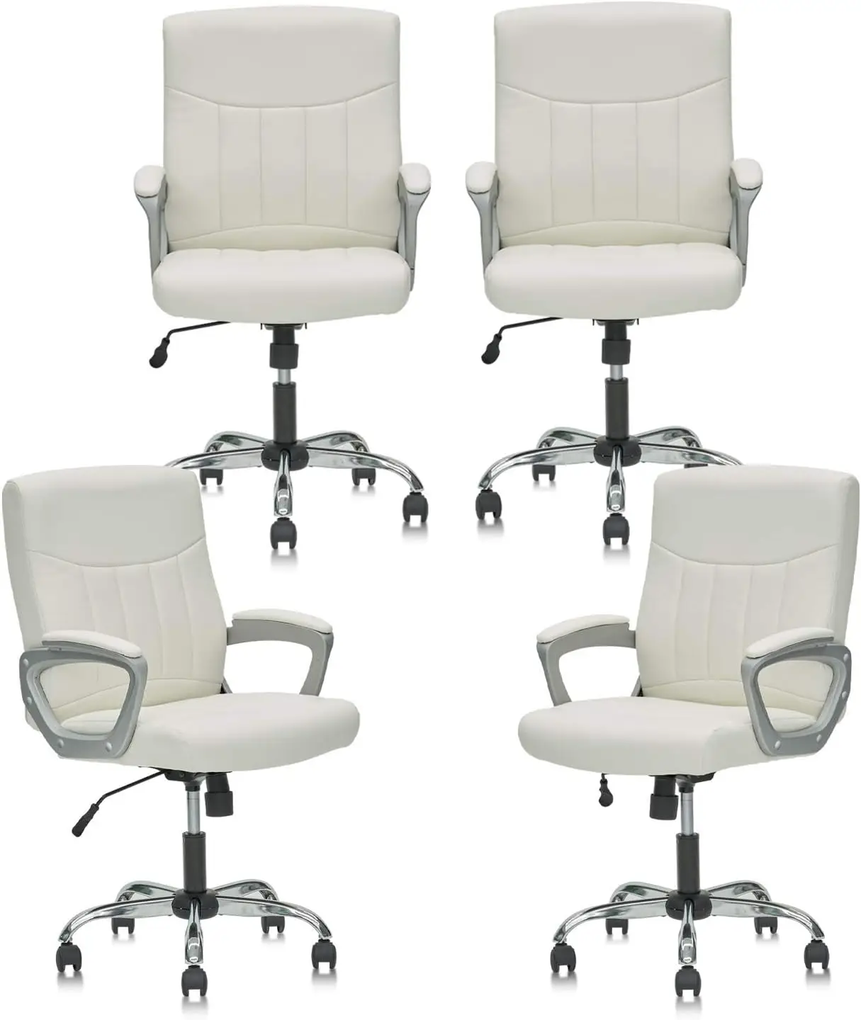 

Office Computer Desk Chair Executive Mid Back Chair Comfortable Ergonomic Managerial Chair Adjustable PU Leather White 4PK