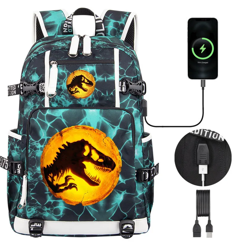 

Jurassic World Dominion Cartoon Children school backpack high quality USB Dinosaur Boy girl Schoolbag Teenagers Traveling Bag