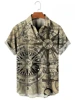 Printed Short Sleeve Hawaiian Men's Shirt Button Up Vintage Map Design