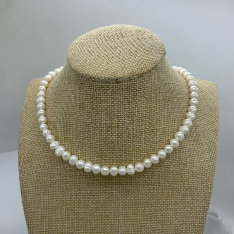 Großhandel 6–7 mm Süßwasserperlen-Halskette aus 925er-Sterlingsilber, Halsketten für Damen, Schmuck, Geschenk – Detail 5