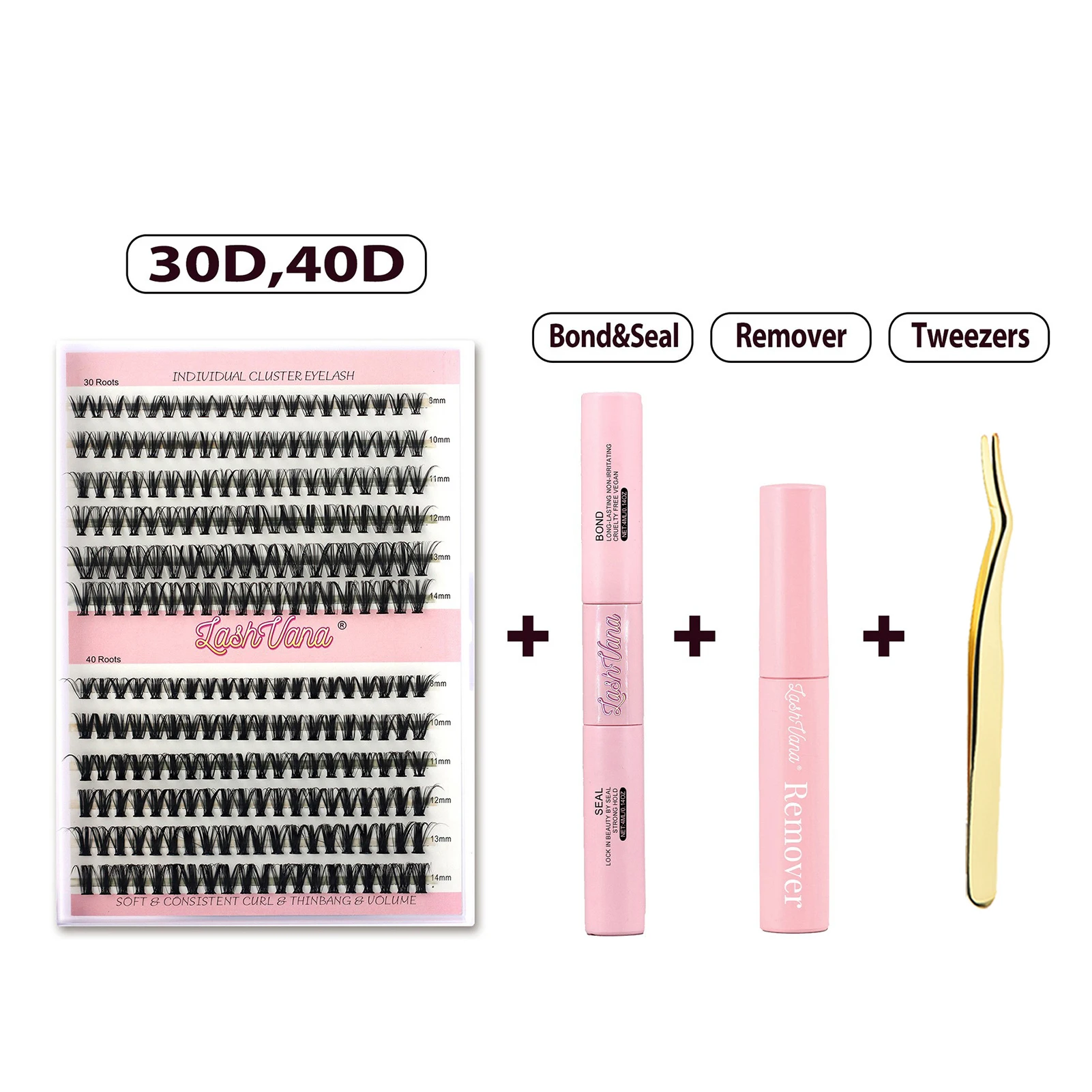 240 STKS Bond en Seal lijm Wimpers 30D 40D Clusters Lash DIY Wimpers Extension kit 0.07mm D Krul lijmen Wimpers Make-up tools