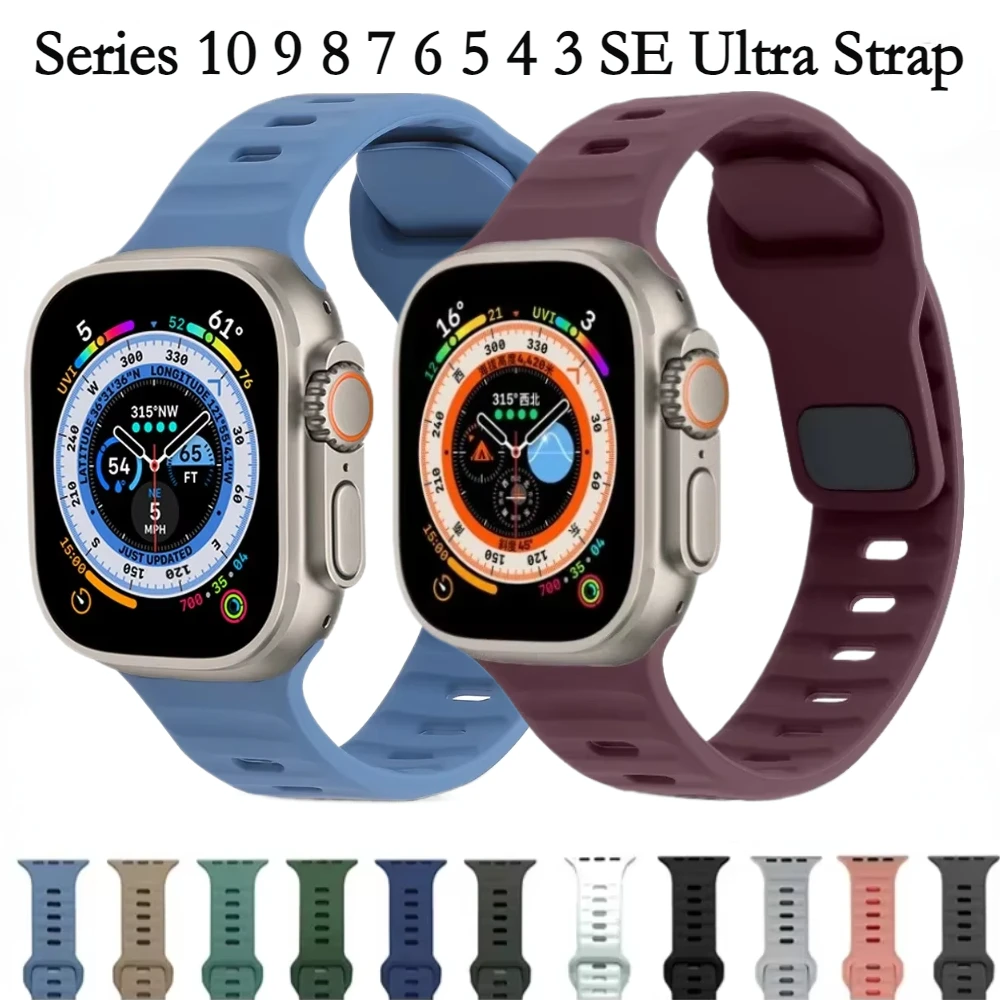 Спортивный силиконовый ремешок для Apple Watch Band Ultra 49 мм 10 42 мм 46 мм 9 8 7 6 5 4 45 мм 44 мм 41 мм 40 мм Удобный браслет Correa