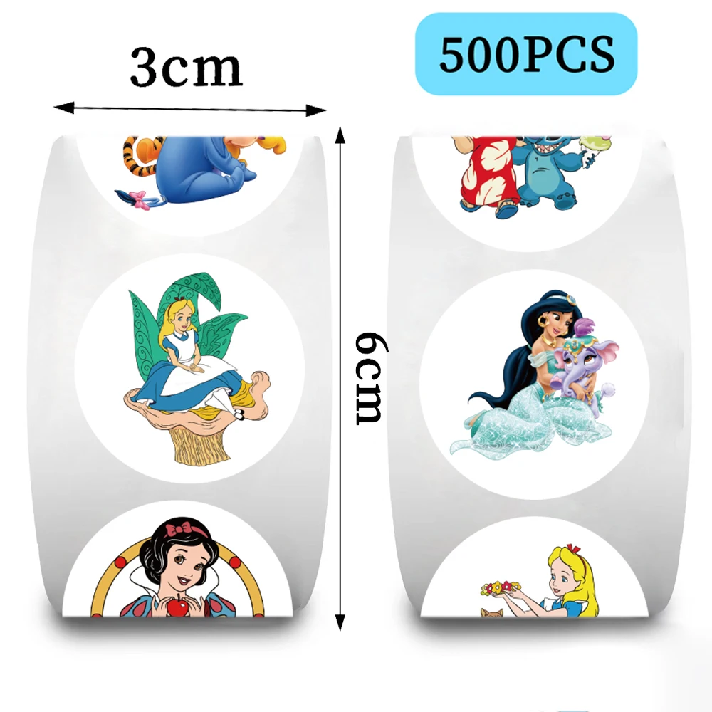 500Pcs/roll Cartoon Disney Mix Character Mickey Stickers, Roll Vinyl Stickers For Laptop, Bumper, Skateboard, Water Bottles