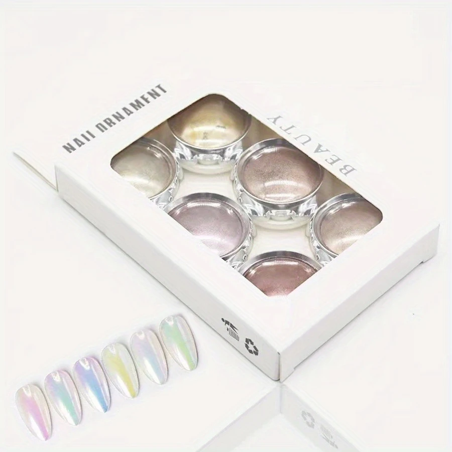 Poudre Chromée Blanche pour Nail Art, Effet Miroir, Perle D.lique, Peinture de Création DIY, 6 Couleurs, 1 Ensemble