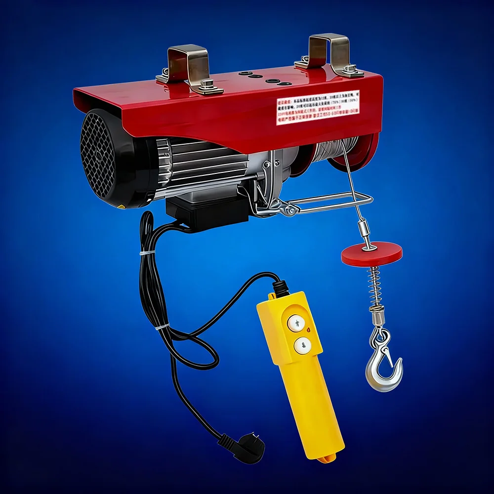 رافعة كهربائية احترافية 220 فولت بسعة 110 رطل إلى 2200 رطل ونش حبل فولاذي مع سرعة تحكم عن بعد لاسلكية 12 متر في الدقيقة #2