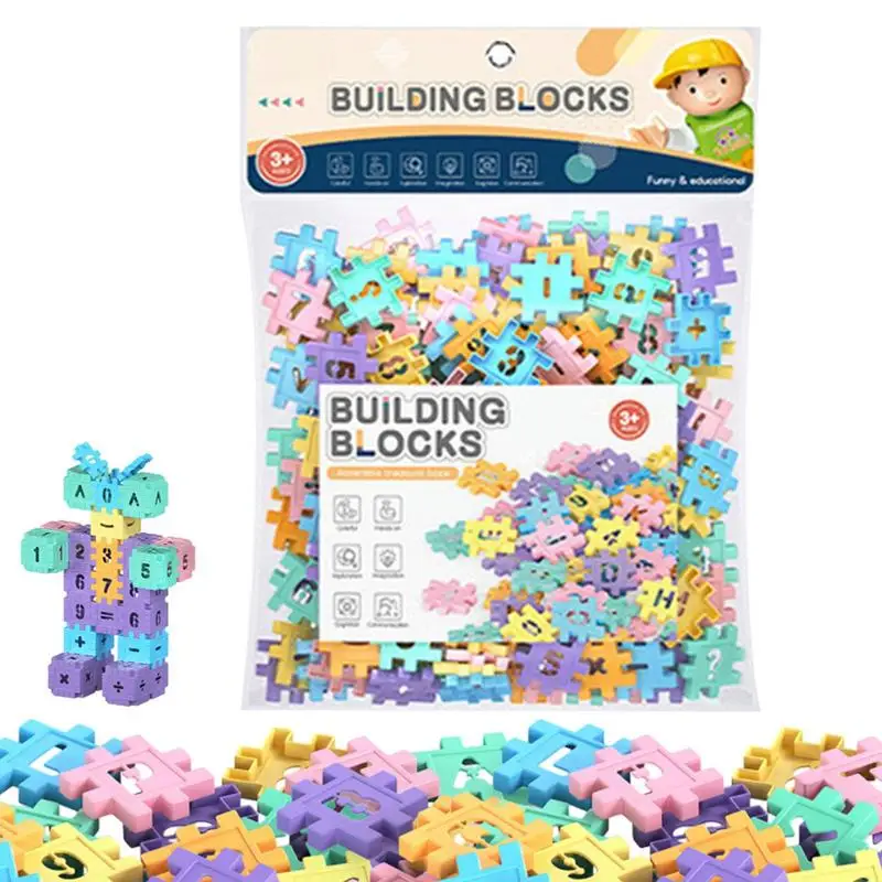 Blocos de construção interligados, 100 peças, conjunto de brinquedos de quebra-cabeça engraçado, componentes intertravados coloridos, quebra-cabeças para crianças, presentes