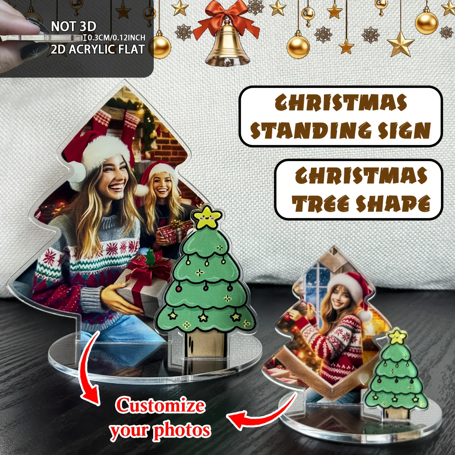 

1pc/3pcsCustom car decorations, Christmas tree-shaped double-slot nameplate, made of 2D acrylic, can upload any photo, double-si