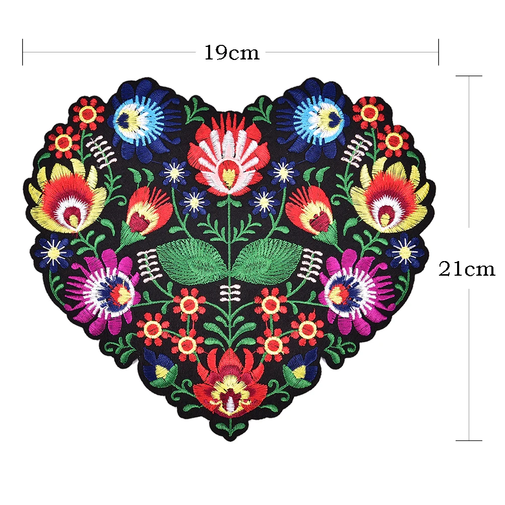 1pc Large Heart Flower Patch 3D Embroidery Applique Iron on Patches for Clothing Accessories Ethnic DIY Apparel Sewing Supplies