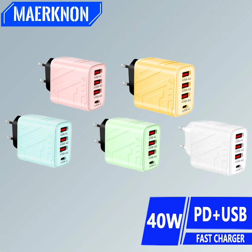 PD 40W USB C Charger 4 Ports Mobile Phone Charger Fast Charger For iPhone 13 14 15 Pro Travel Charger Adaptor For Xiaomi Samsung