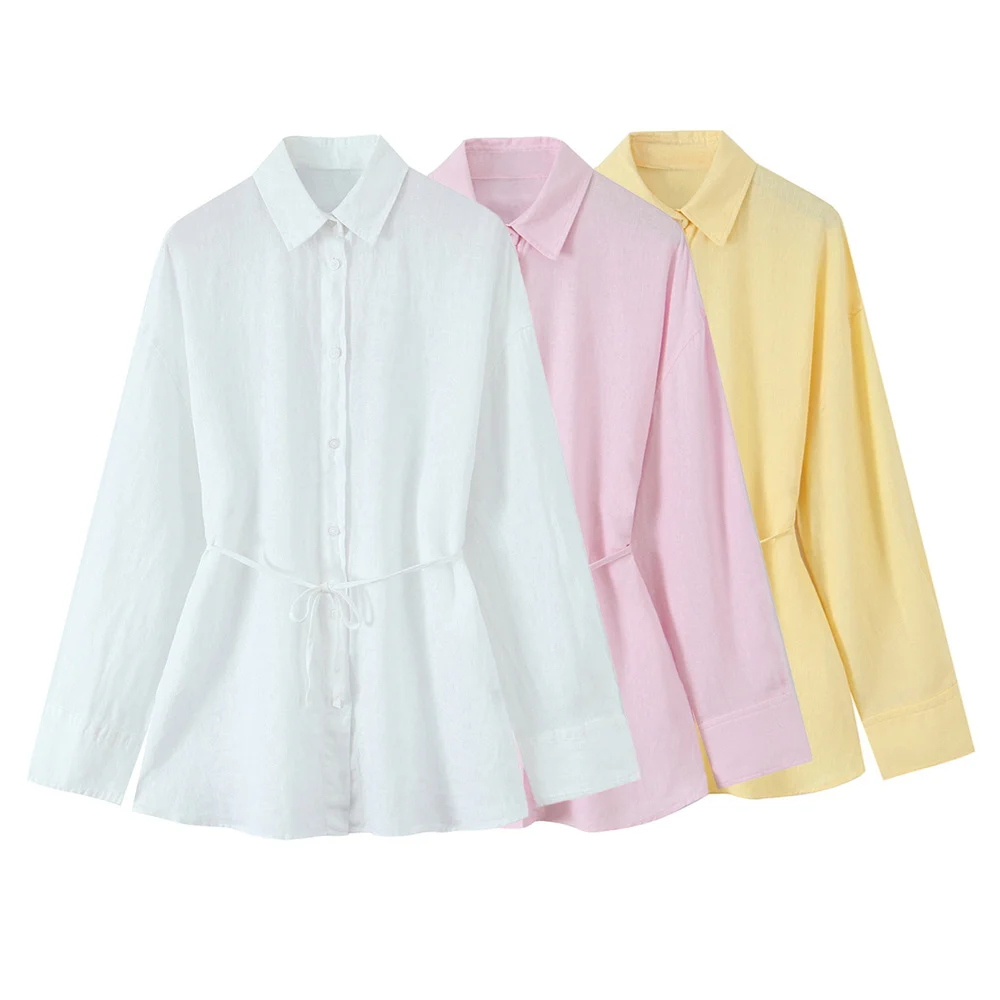 

UNIZERA women's loose fitting shirt with lapel and buckle solid color decoration for spring and summer new women's clothing