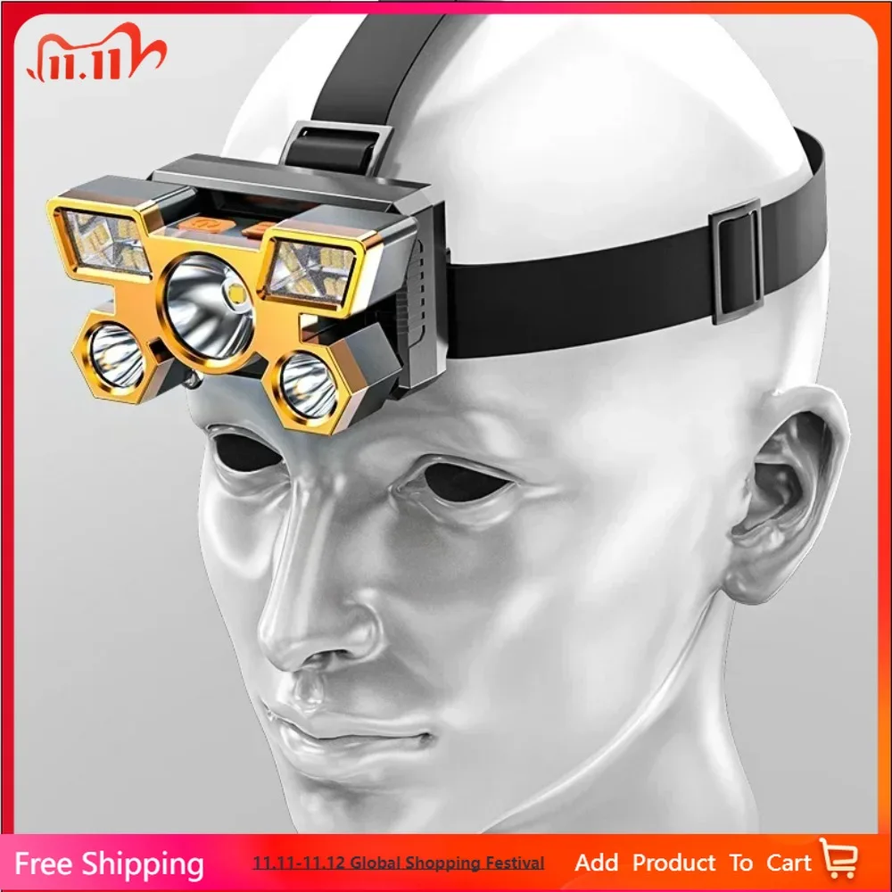 

Super Brightest 5 LED Headlamp Rechargeable Waterproof Head Torch Powerful Outdoor Camping Running Lighting Headlights