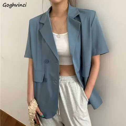 여성용 반팔 블레이저, 캐주얼 루즈, 올매치, 얇은 문학적 한국 스타일, 클래식 젊은 재킷, 5 가지 색상, 여름 신상
