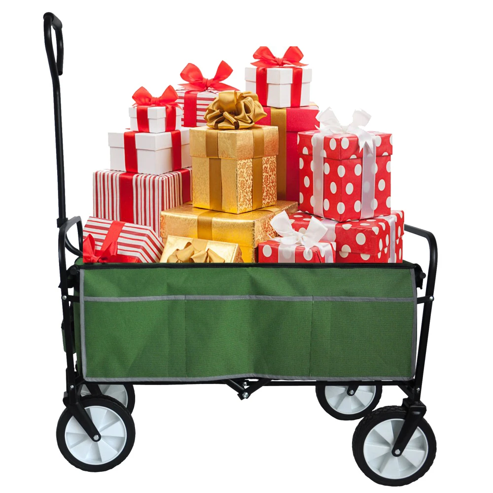 

Heavy Duty Folding Wagon Cart 150lb Capacity 600D Fabric Metal Frame - Large 31.5x 17 x 11 Interior with Side Pockets - Ideal
