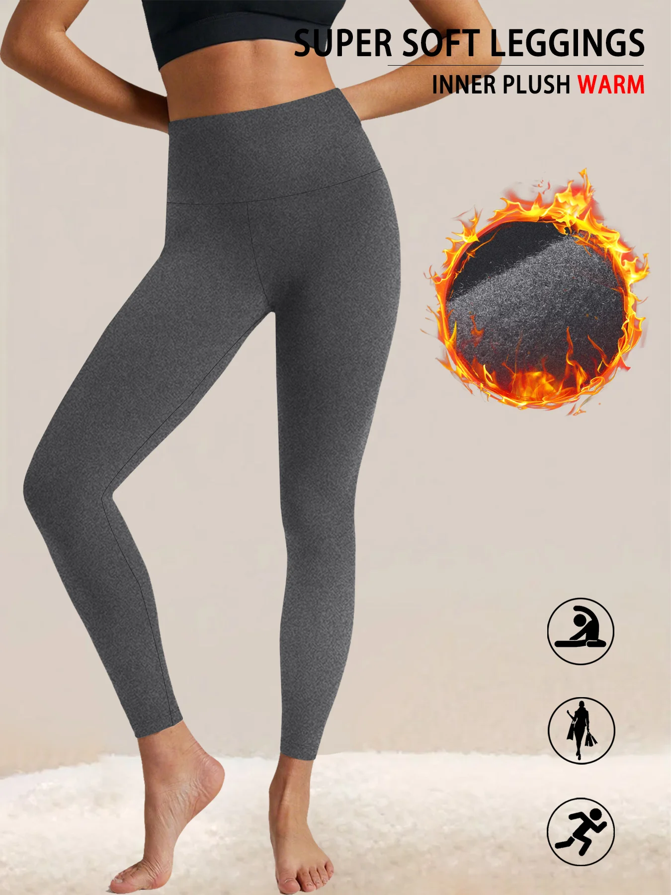 

Womens Thermal Fleece Lined High Waisted Leggings. Workout Winter Warm Thick Tights Soft Yoga Pants