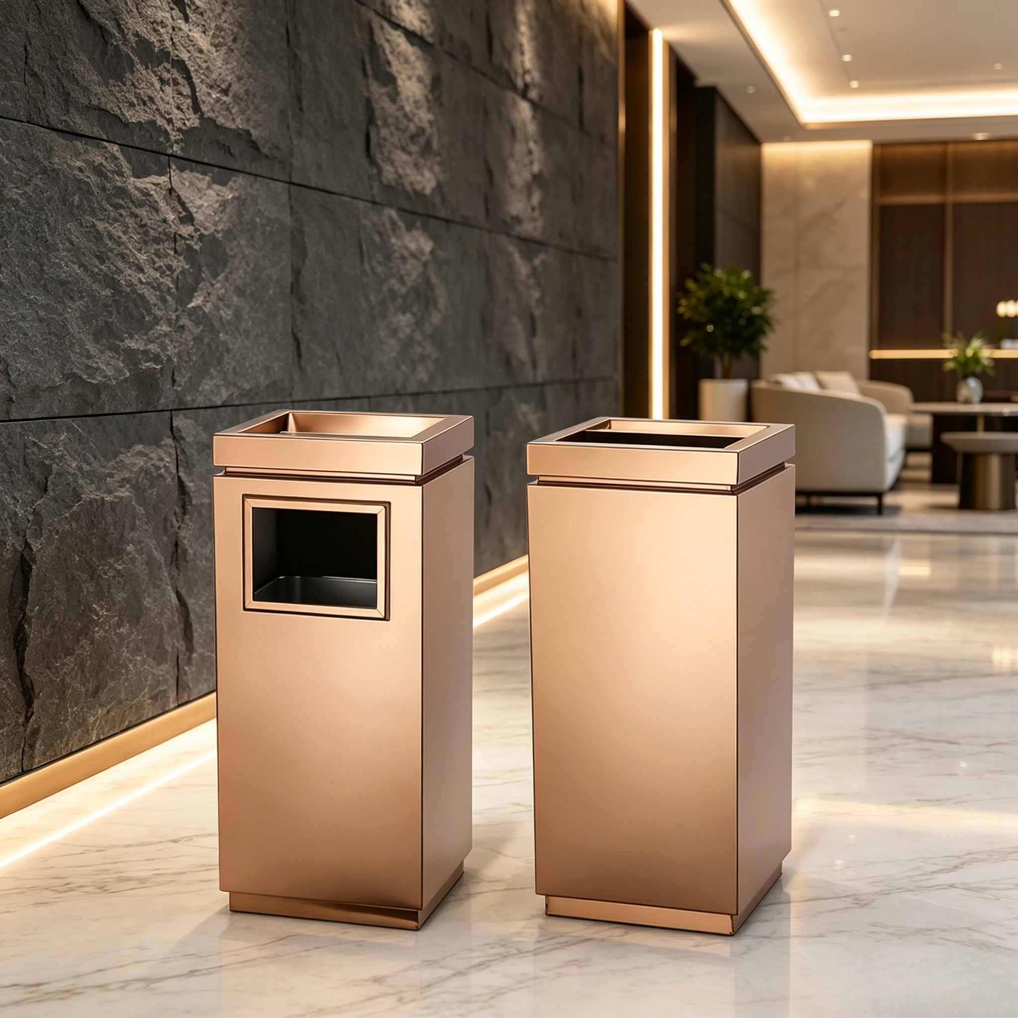 

Large Capacity Square Commercial Stainless Steel Trash Can with Ashtray Waste Bin for Hotel Lobby Shopping Mall Public Areas
