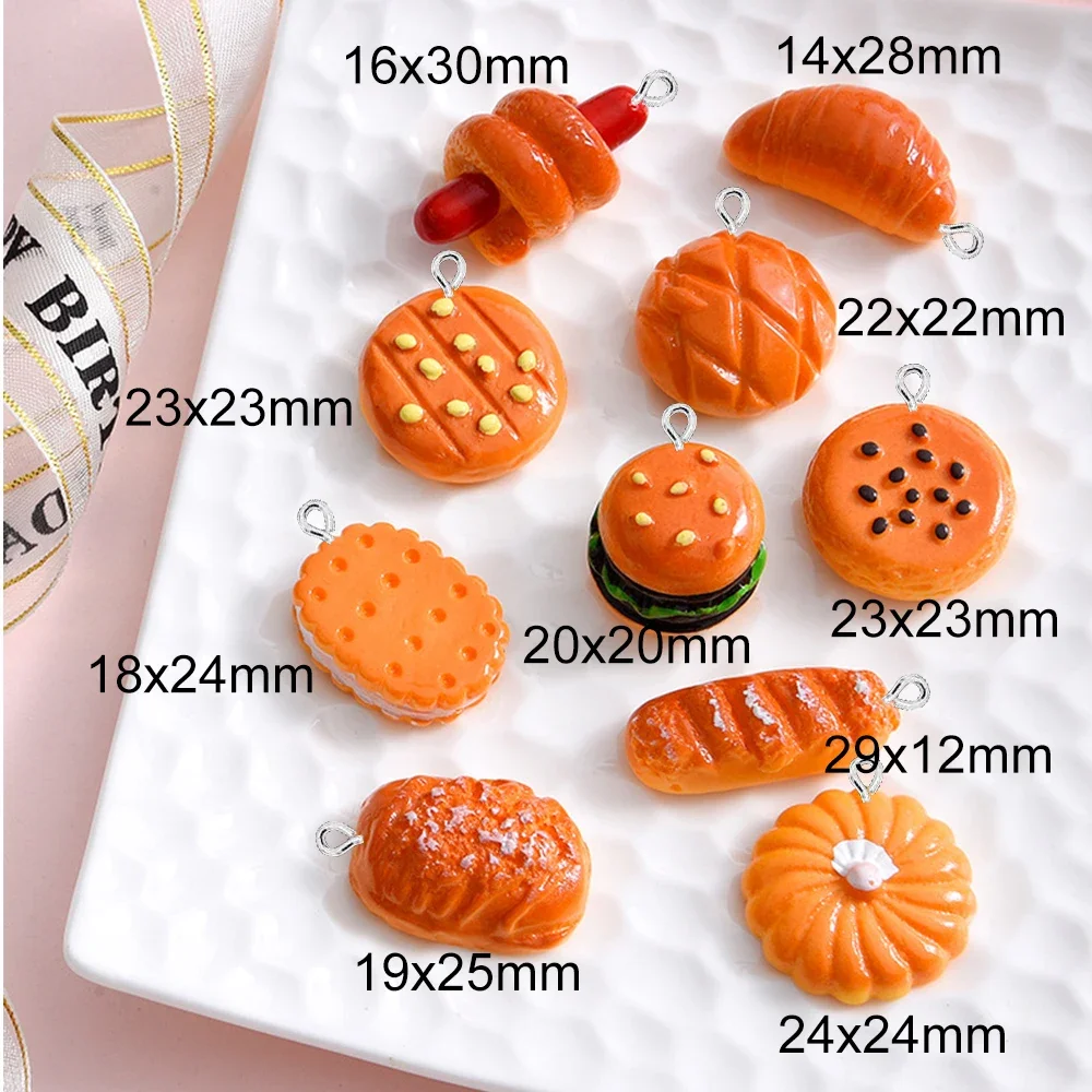 10PCS Bread Burger Series Flatback Charms For Earrings Bracelet Hairpin DIY Jewelry Pendants Decoration Accessories