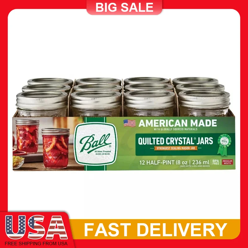 

12 Pack 8Oz Mason Jars Glass Quilted Design with Lids Bands for Canning Preserving Drinks Crafts Decor Food Storage Pantry