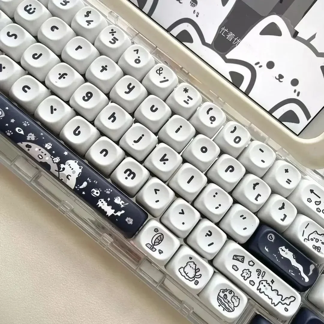 Naught Cat Design Black White Keycap For Cherry Switch 64 68 75 87 98 104 Alice Ergo Mechanical Keyboard MOA Profile PBT Key Cap