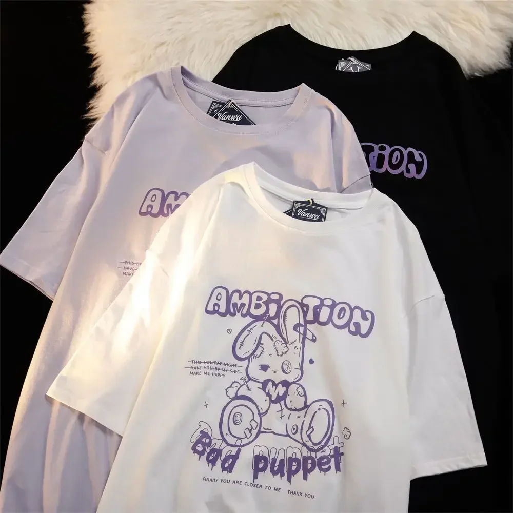 

Oversized Women T Shirt Rabbit Print Vintage Clothes Summer Gothic Female Shirt Short Sleeve Y2K Tops Tee Streetwear