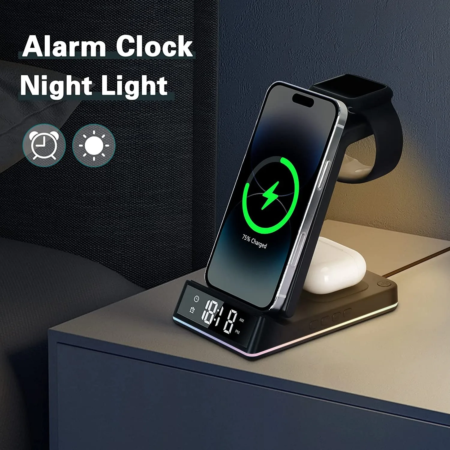 15W 5 Trong 1 Đế Sạc Không Dây Đồng Hồ Miếng Lót Cho iPhone 14 13 12 11 8 Đế Sạc Không Dây Dành Cho đồng Hồ Apple 8 7 6 SE AirPods Pro 2