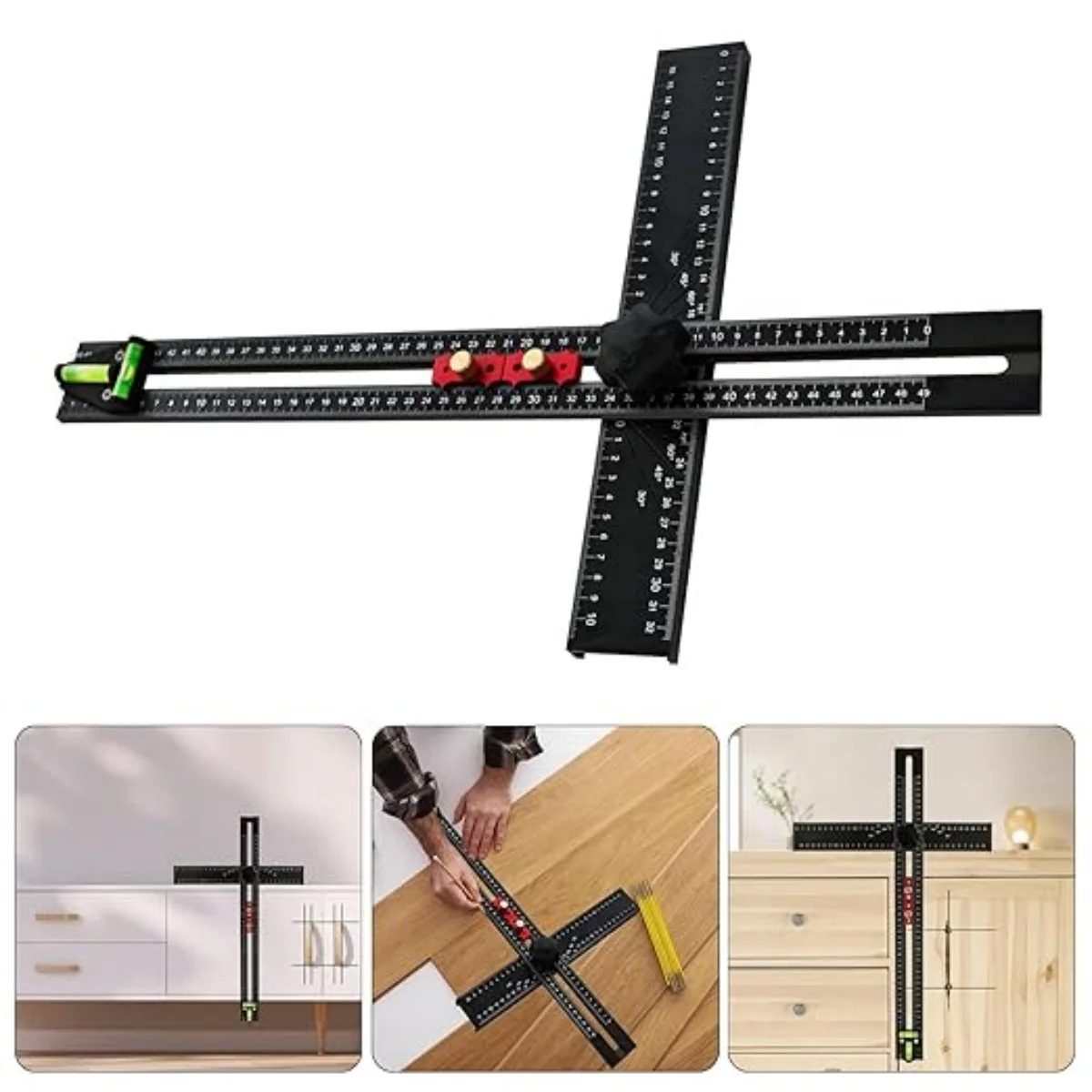 Schrankbeschläge aus Aluminiumlegierung, Lochbohrschablone für Schrank, Schublade, Tür, verstellbares 2-in-1-Bohrpositionierungslineal