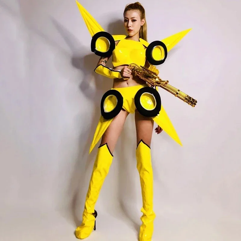 Nightclub show Nightclub Bar Dj Ds Future Stage Costumes Women Cosplay Party Clothes Yellow Warrior Suit Performance wear