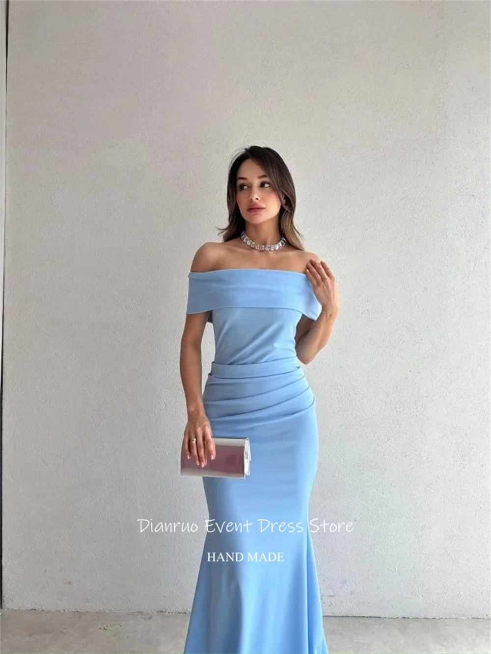 Dianruo Черные вечерние платья с короткими рукавами и рюшами со шлейфом Robe De Soirée Femme Русалка с открытыми плечами Халаты Habillées по индивидуальному заказу